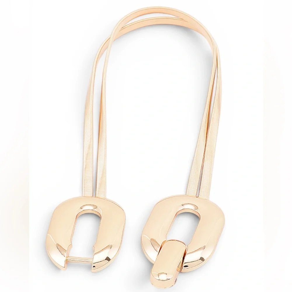 Gold or Silver Double Link Buckle Elastic Waist Statement Belt